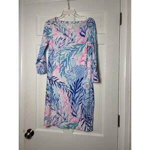 Lily Pulitzer Pink/White/Blue Palm Print 3/4 Sleeve Dress Women’s M
